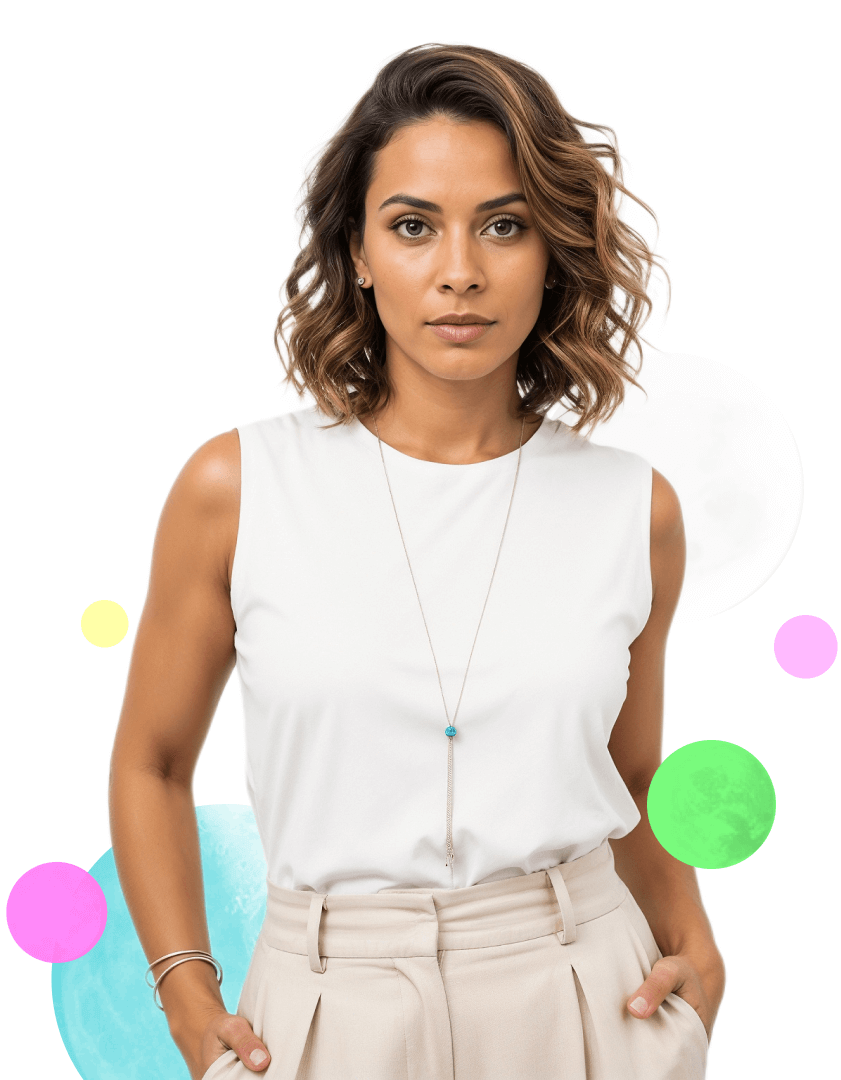 Mulher rodeada por planetas